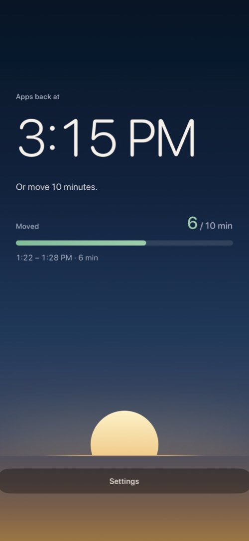During a meal: Apps back at 3:15 PM. Or move 10 minutes. Moved 6 of 10 minutes.